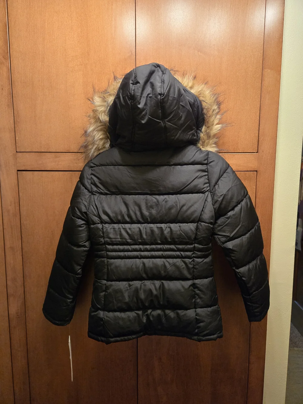 Madden Girl Black Puffer Jacket with Faux Fur Trim
